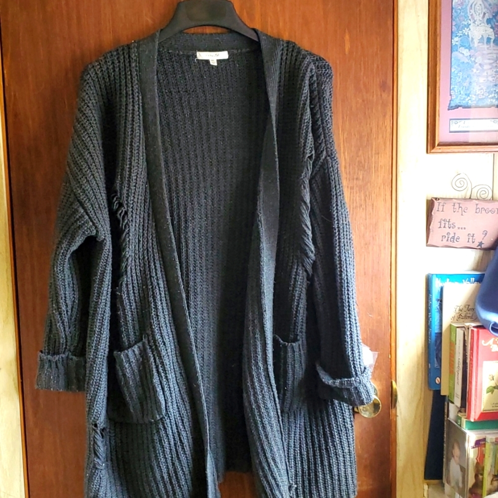 Active USA Charcoal Grey Distressed Cardigan with pockets M/ L
